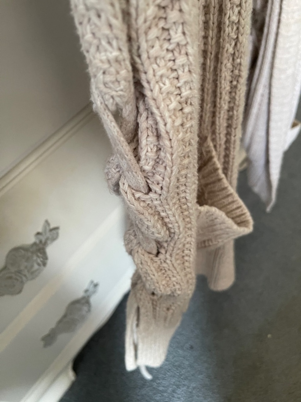 Express Open-Front Ribbed Cardigan Sweater - Light Cream - Picture 4 of 7